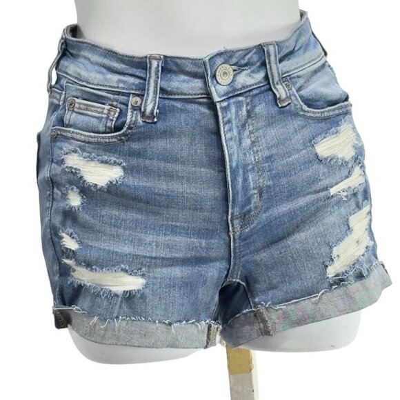 AMERICAN EAGLE Women's Distressed Cotton Denim Shorts Blue Stretch Size 0 - Picture 10 of 10